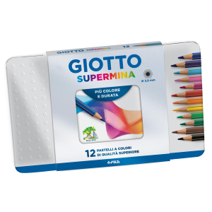 GIOTTO SUPERMINA CONFEZIONE IN METALLO PASTELLI 3.8mm COLORI ASSORTITI CONF 12 Pz.